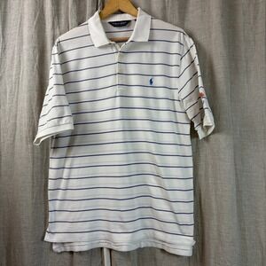 Polo Golf Ralph Lauren Mens L White Striped Pima Cotton Polo Kiawah Resort Golf